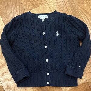 Ralph Lauren Navy Cable-Knit Cardigan with Pony Embroidery